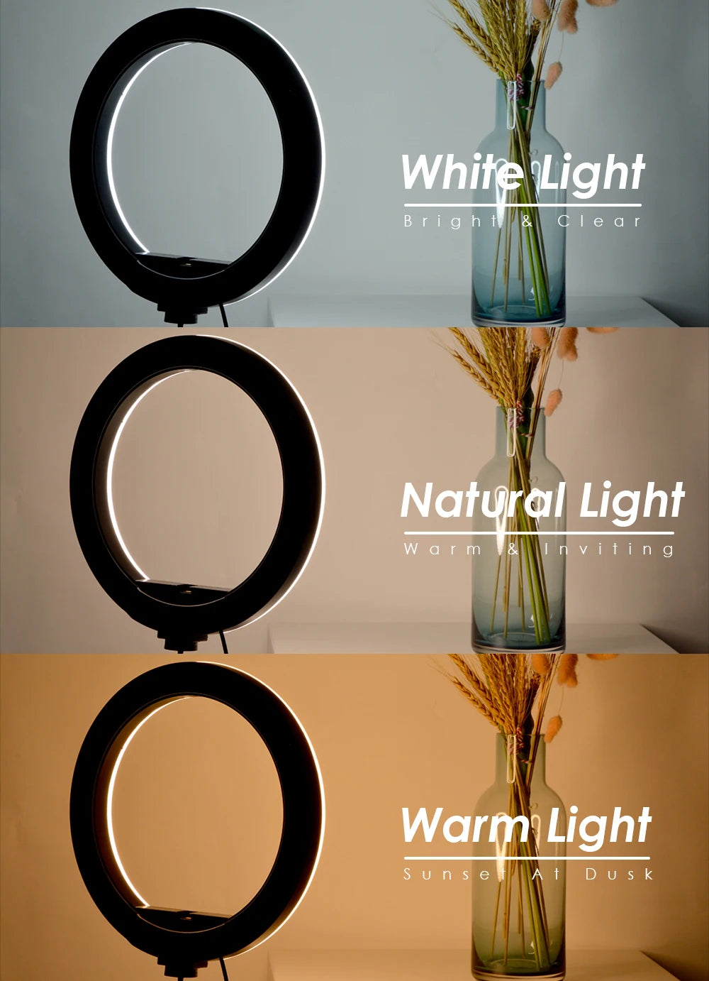 Selfie ring light with adjustable tripod stand