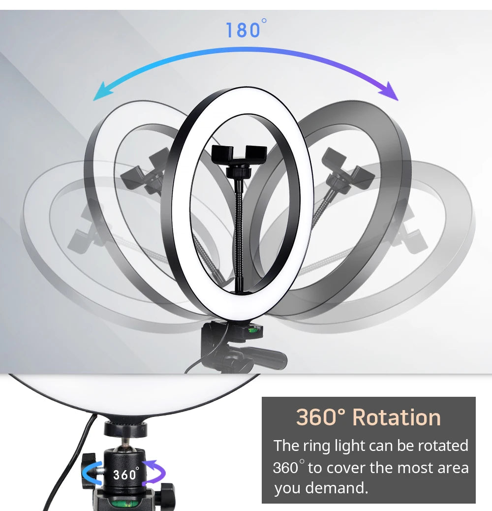 Selfie ring light with tripod, 360 degree rotation